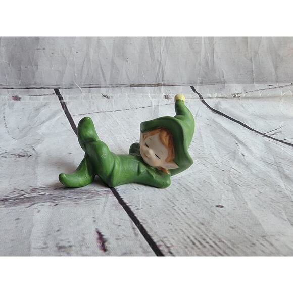 Elf Pixie Green Laying Down Ceramic Figure 3in Christmas Fairy - Picture 1 of 6